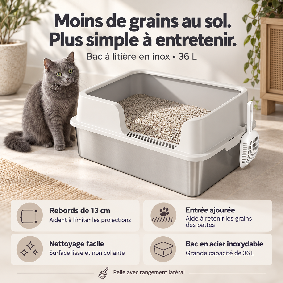 Litière pour Chat en Acier Inoxydable