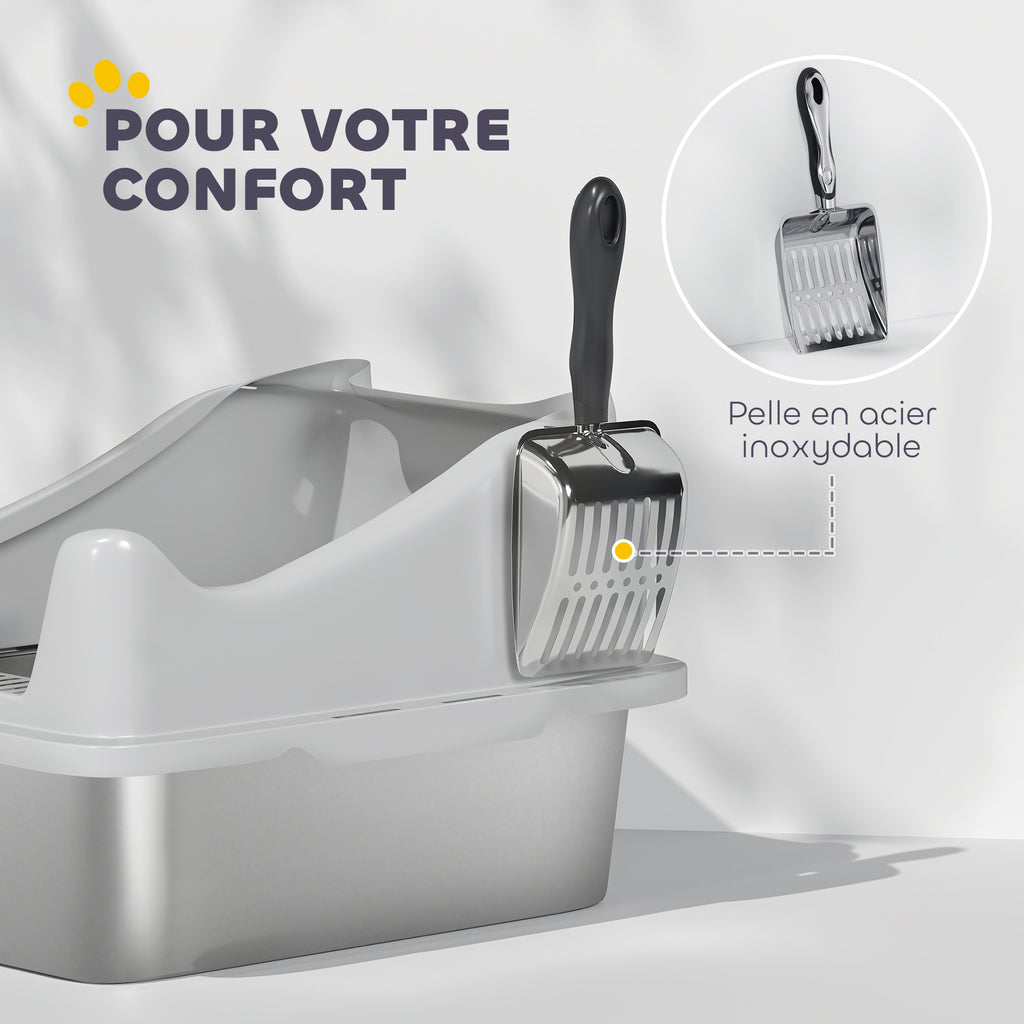 Bac à Litière en Acier Inoxydable à Bords Hauts