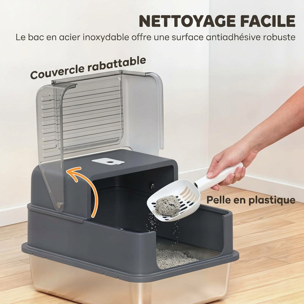 Bac à Litière pour Chat 2-en-1