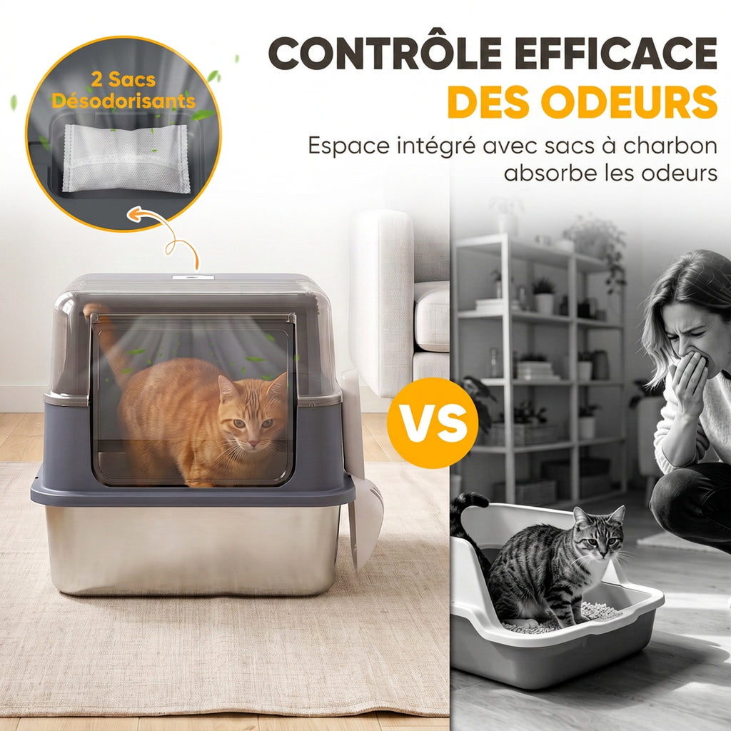 Bac à Litière pour Chat 2-en-1