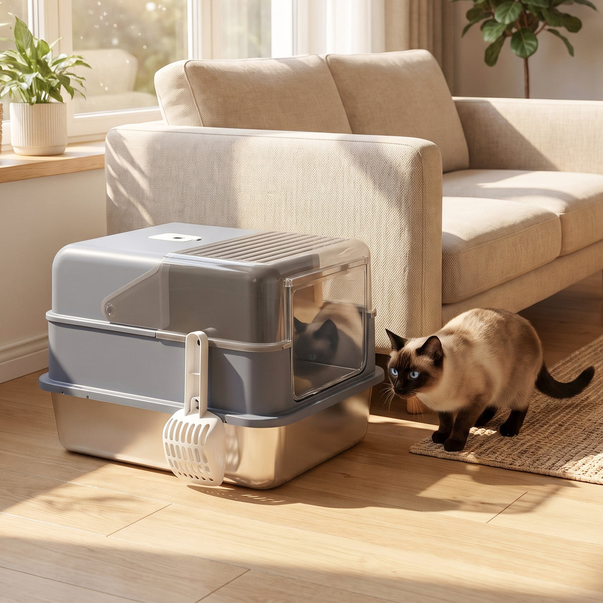 Bac à Litière pour Chat 2-en-1