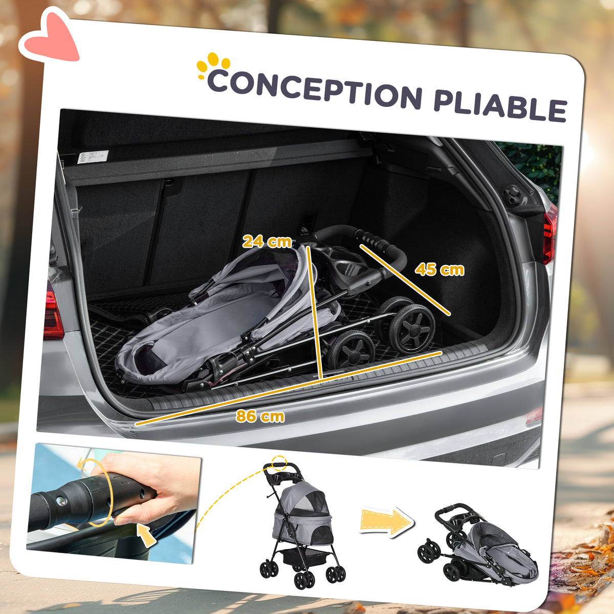 Poussette pour Chien et Chat Pliable