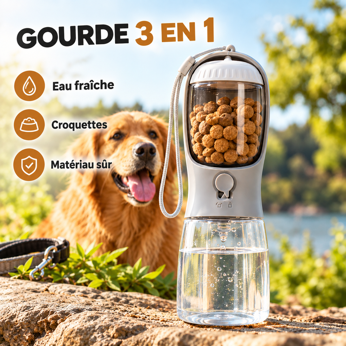 Gourde de Voyage 3-en-1 pour Chien