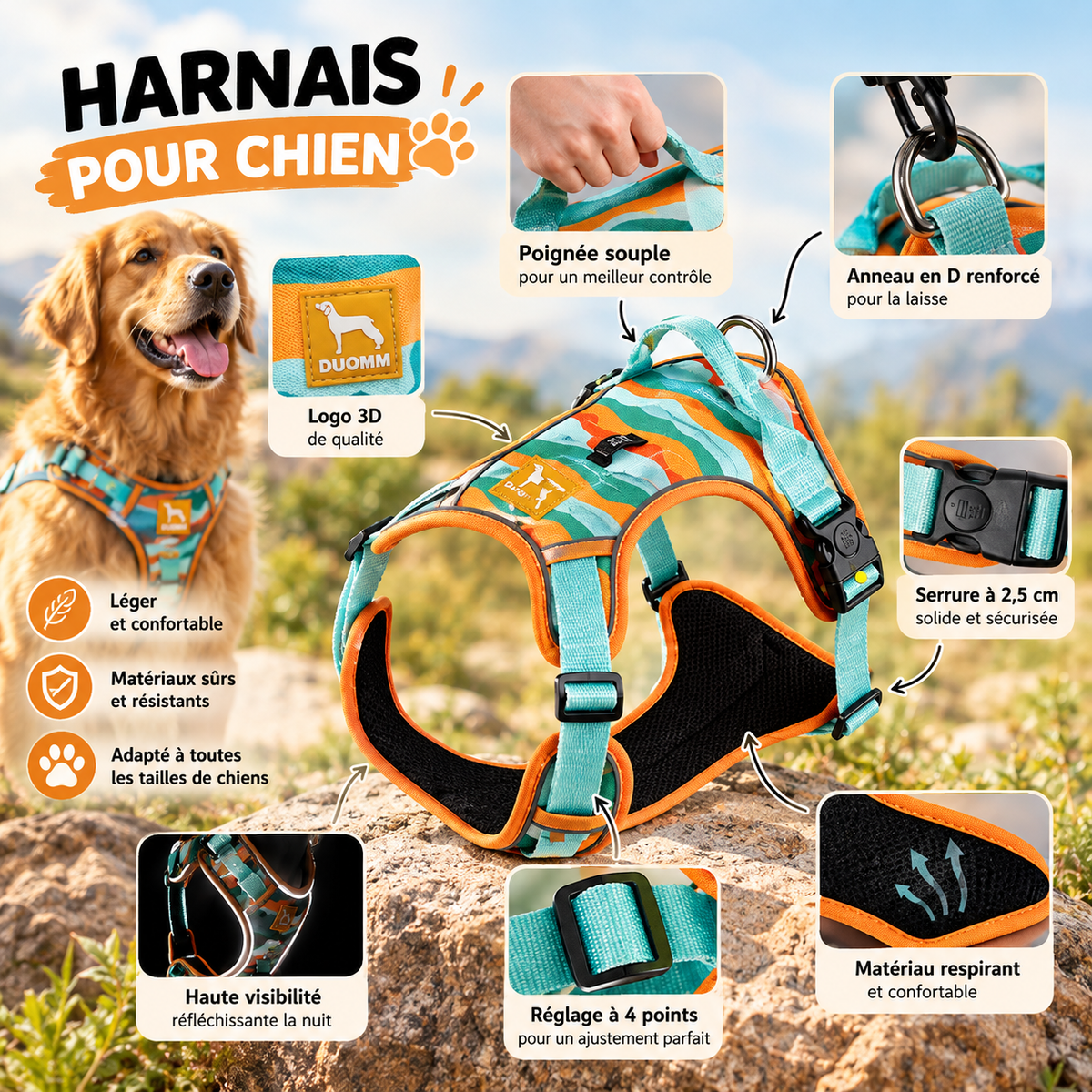 Harnais et Laisse Réfléchissants pour Chien