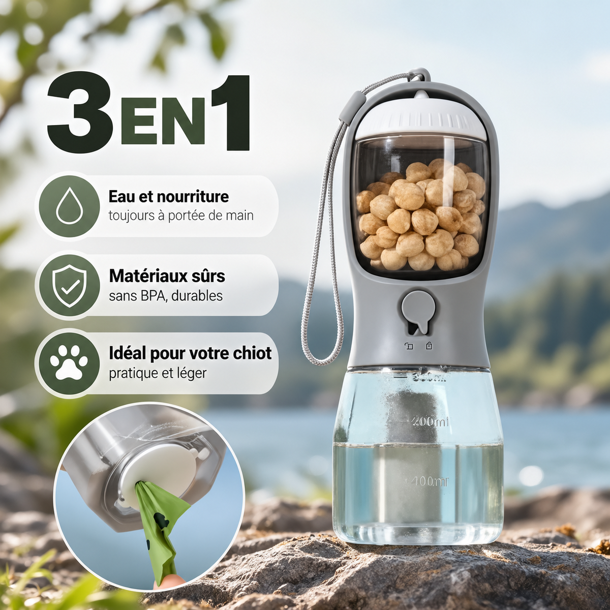 Gourde de Voyage 3-en-1 pour Chien