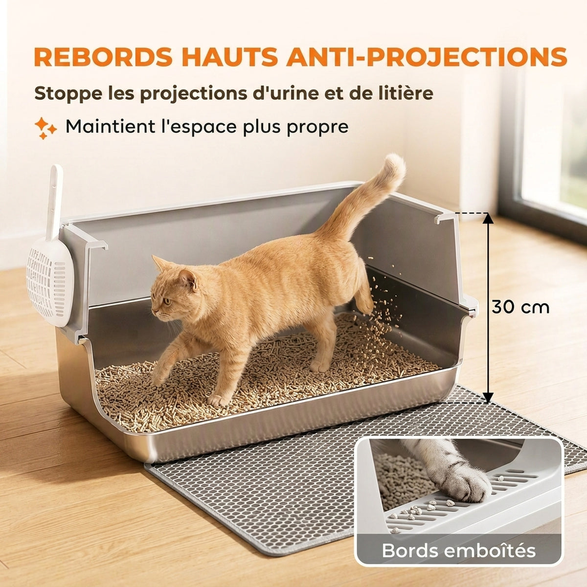 Bac à Litière pour Chat en Inox avec Couvercle