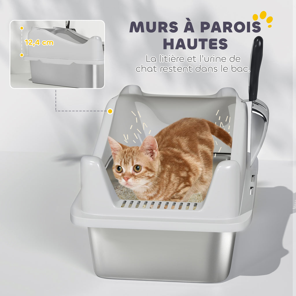 Bac à Litière en Acier Inoxydable à Bords Hauts