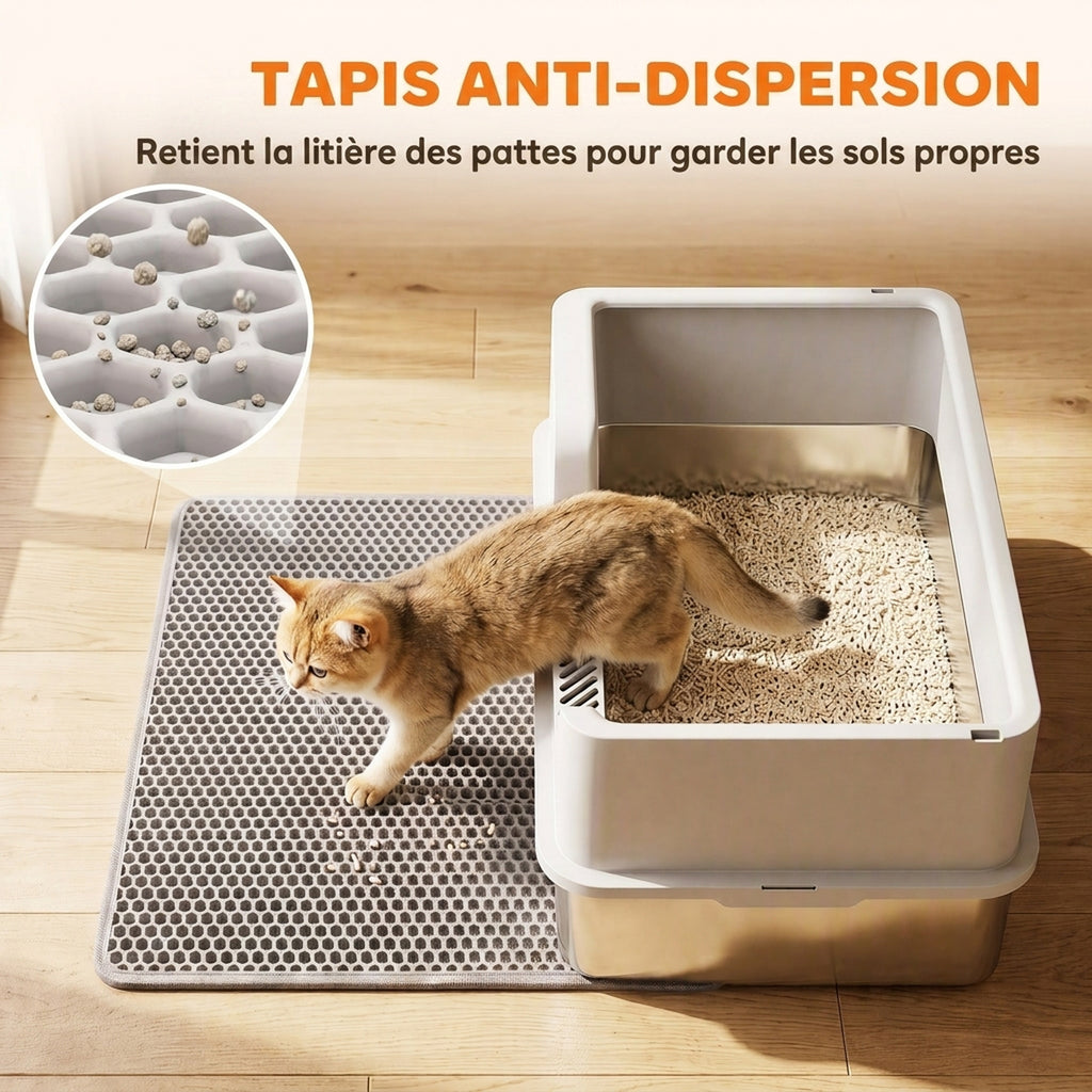 Bac à Litière pour Chat en Inox avec Couvercle