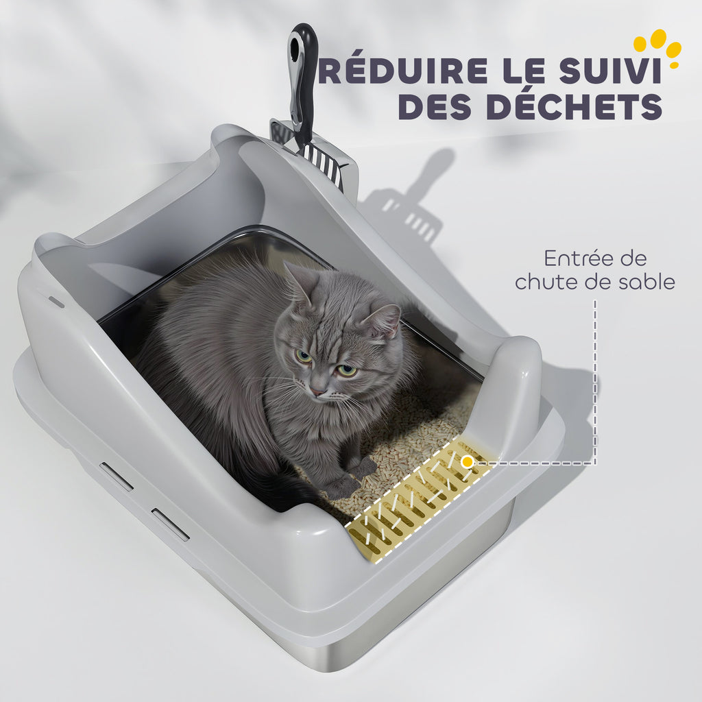 Bac à Litière en Acier Inoxydable à Bords Hauts