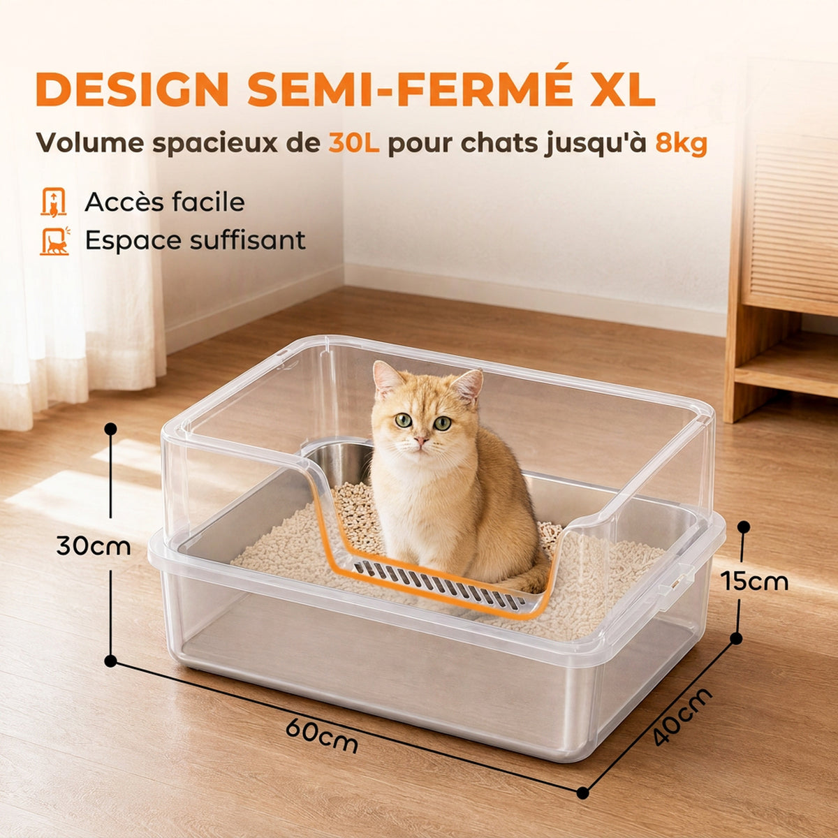 Bac à Litière pour Chat en Inox avec Couvercle