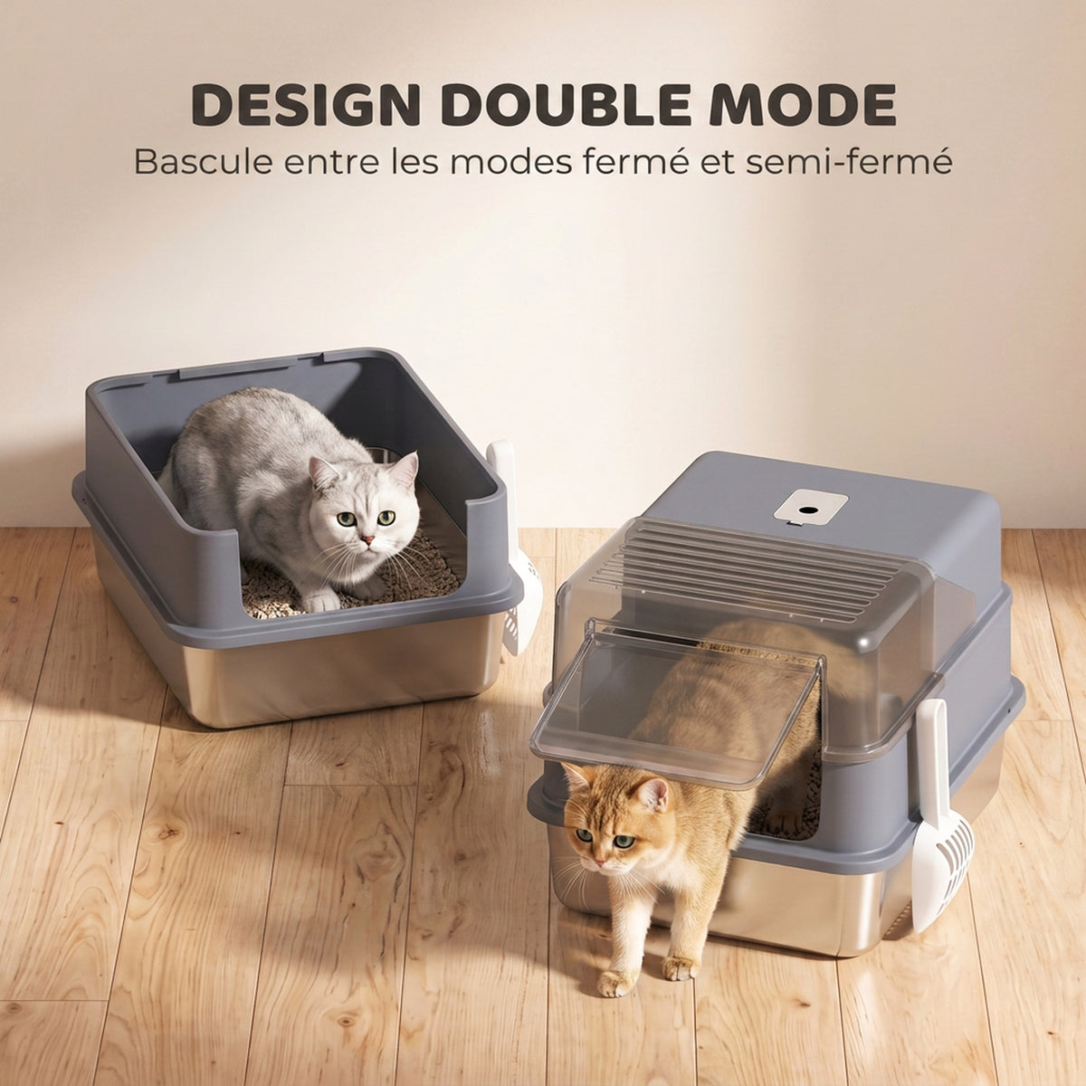 Bac à Litière pour Chat 2-en-1