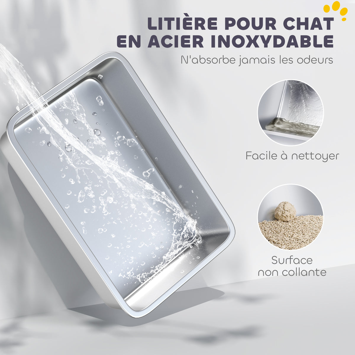 Bac à Litière en Acier Inoxydable à Bords Hauts